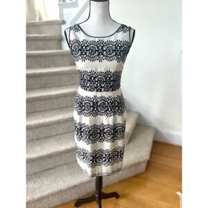 Kate Spade Cotton Silk Black & White Lace Print Sleeveless Sheath Dress